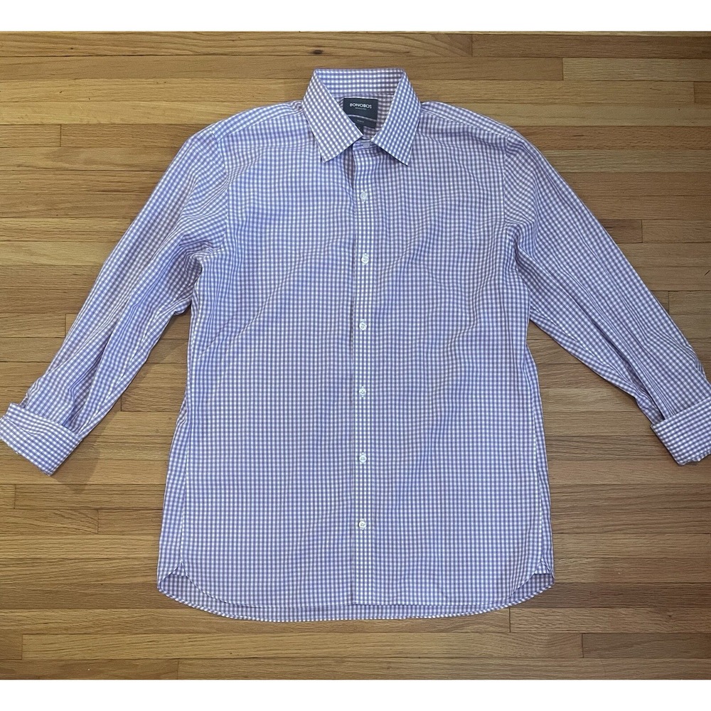 Bonobos Shirt 17  Purple Gingham Plaid 100%‎ Cotton Preppy